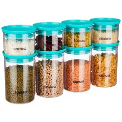 Solimo Plastic Airtight Storage Container Set | 8 Pieces | Blue