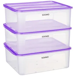 Amazon Brand - Solimo Plastic Fridge Multi Storage Container With Lid (Set Of 3, 8000Ml, Purple)