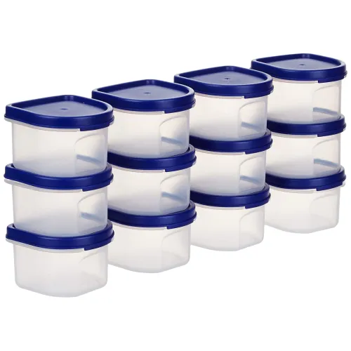 Image of Solimo Plastic Storage Container Set, 250ml, Set of 12 (Blue)