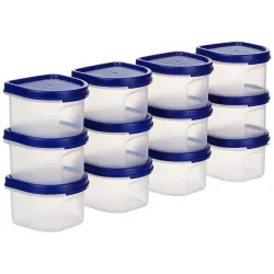 Solimo Plastic Storage Container Set, 250ml, Set of 12 (Blue)