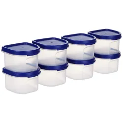 Solimo Plastic Storage Containers Set of 8 (250ml, Blue)