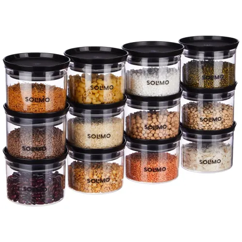 Image of Solimo Plastic Storage Jar Set – 12×500 ml (Black)