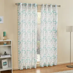 Amazon Brand - Solimo Polyester 75% Blackout Door Curtain | Door Curtains | 7 Feet | Set of 2 | Leaf Print Design | for Living Room Kids Room and Bedroom |White& Blue