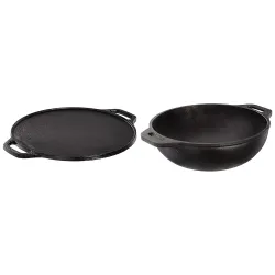 Solimo Pre-Seasoned Cast Iron Dosa Tawa & Kadhai Set