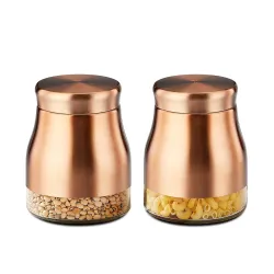 Amazon Brand - Solimo Rose Gold Tapered Glass Jar | Multipurpose Kitchen Organizer with See-Through Window | 750 ml Set of 2
