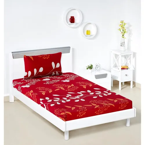 Image of Solimo Ruby Foliage Single Bedsheet with Pillow Cover