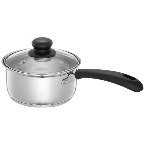 Image of Solimo Stainless Steel Saucepan with Glass Lid – 16cm, 1.5L