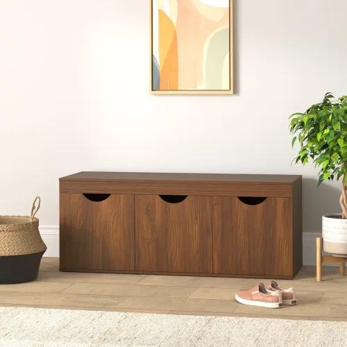 Image of Amazon Brand - Solimo Sauron Engineered Wood 3 Door Shoe Rack (Walnut Finish)