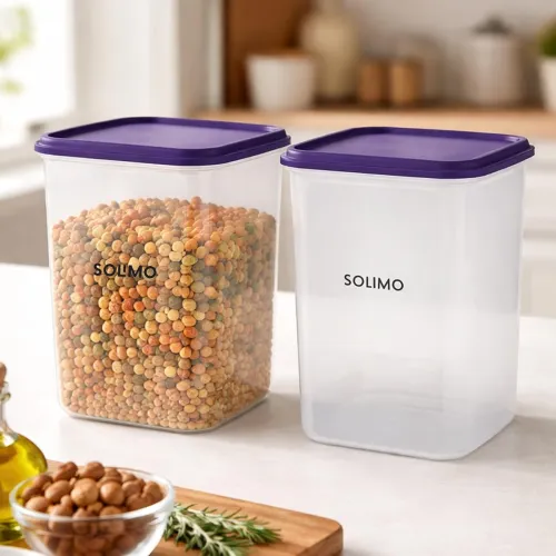 Image of Amazon Brand - Solimo Square Modular Plastic Storage Container | Airtight | BPA-Free | Set of 2 | 5.5 L (Blue)