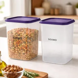Amazon Brand - Solimo Square Modular Plastic Storage Container | Airtight | BPA-Free | Set of 2 | 5.5 L (Blue)