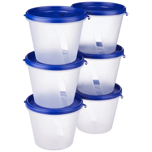 Image of Amazon Brand - Solimo Nestable & Stackable Polypropylene Container Set, Round, 1000 ml, Set of 6, Blue