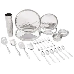 Amazon Brand - Solimo Stainless Steel Dinner Set | Solid | 44 Pieces | Silver
