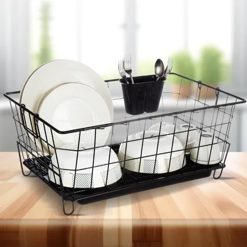 Image of Solimo Stainless Steel Dish Drainer with Cutlery Stand – Black
