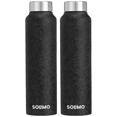 Image of Amazon Brand - Solimo Stainless Steel Fridge Water Bottle | 1000 ml | Textured Black Finish (Set of 2)