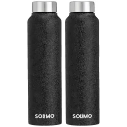 Amazon Brand - Solimo Stainless Steel Fridge Water Bottle | 1000 ml | Textured Black Finish (Set of 2)