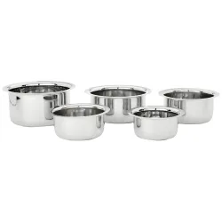 Amazon Brand - Solimo Tope Set of 5 | Stainless Steel | 420 ml, 550 ml, 840 ml, 1150 ml & 1550 ml | Induction and Gas co