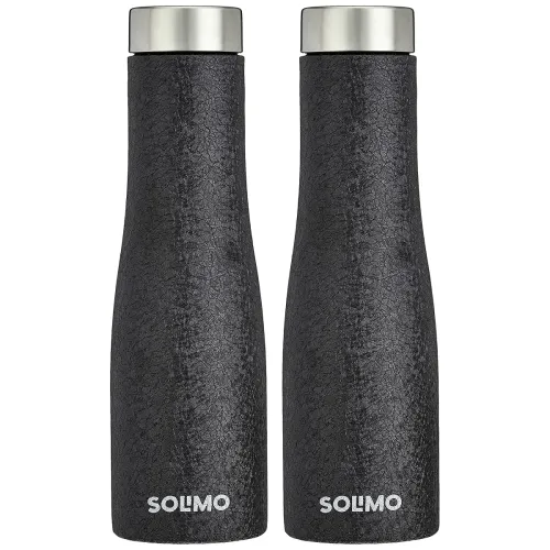 Image of Amazon Brand - Solimo Stainless Steel Fridge Water Bottles | Set of 2 | Textured Finish | 1 L | Black