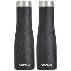 Amazon Brand - Solimo Stainless Steel Fridge Water Bottles | Set of 2 | Textured Finish | 1 L | Black