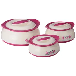 Amazon Brand - Solimo Stainless Steel Inner Casserole (Pink Silver, 450 /900 /1450 ml) -Set of 3