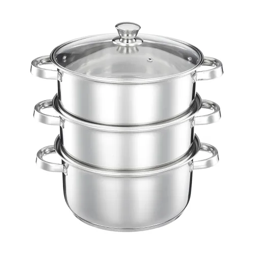 Image of Solimo Stainless Steel 3-Tier Steamer with Glass Lid 24cm