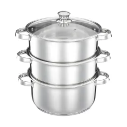 Solimo Stainless Steel 3-Tier Steamer with Glass Lid 24cm