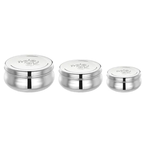 Image of Solimo Stainless Steel Belly Puri Dabba Set, 3-Piece
