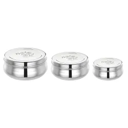 Solimo Stainless Steel Belly Puri Dabba Set, 3-Piece