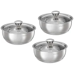 Solimo Stainless Steel Double Walled Insulated Serving Bowl, Set of 3 (Silver, 900 ml Each)
