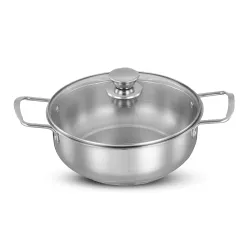 Amazon Brand Solimo - Stainless Steel Induction Bottom Kadhai with Glass Lid 22 Cm
