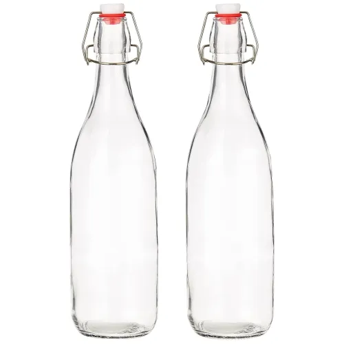 Image of Solimo Swing Top Glass Water Bottle 1 Liter Set of 2