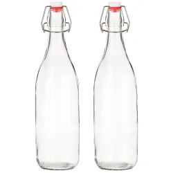 Solimo Swing Top Glass Water Bottle 1 Liter Set of 2