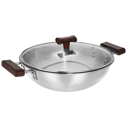 Image of Amazon Brand Solimo - Triply Kadhai - 24 Cm with Glass Lid | Even Heat Distribution | Cool-Touch Bakelite Handles | Stai