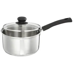 Amazon Brand - Solimo Cookware Saucepan with Glass Lid (2L) | Triply Stainless Steel | Spill-Proof Edges | Ergonomic Han