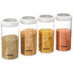 Amazon Brand - Solimo Twist & Lock Plastic Storage Container Set, 1400 ml, Set of 4, White