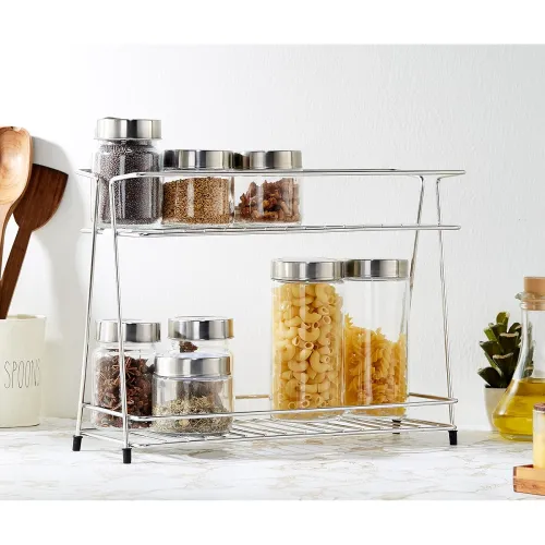 Image of Amazon Brand - Solimo Two-Tier Countertop Kitchen Rack 36 x 29 x 16 cm