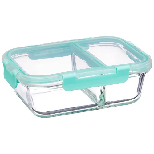 Image of Solimo Two Compartment Borosilicate Glass Lunch Box Set 900ml