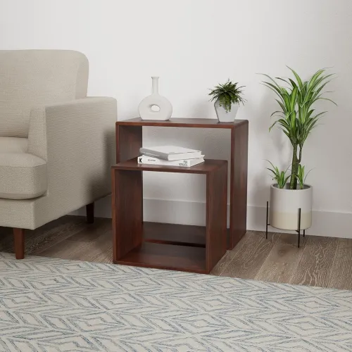 Image of Amazon Brand - Solimo Tylli Nested Side Table, Set of 2 (Solid Sheesham Wood, Honey Finish)