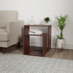 Amazon Brand - Solimo Tylli Nested Side Table, Set of 2 (Solid Sheesham Wood, Honey Finish)