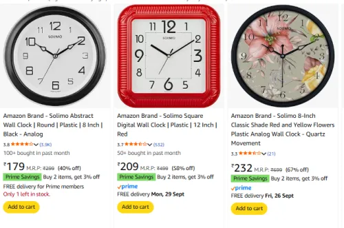 Image of Solimo Wall Clock Starting @ ₹179