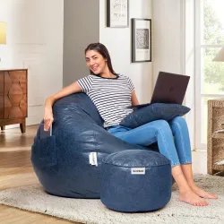 Solimo 3XL Faux Suede Bean Bag Combo with Footrest