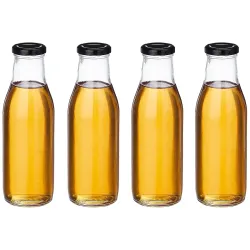 Amazon Brand - Solimo Glass Bottle with Airtight Cap (Transparent, 500 ml) - Set of 4