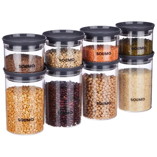 Image of Solimo Plastic Air Tight Kitchen Storage Jar Set (Set of 8, Grey