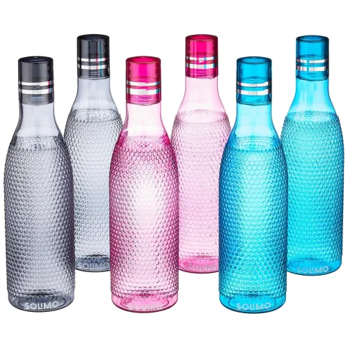 Image of Solimo Unbreakable Plastic Water Bottle (1L, Set of 6, Multi-Colour)