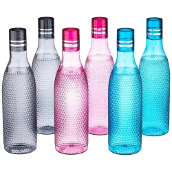 Solimo Unbreakable Plastic Water Bottle (1L, Set of 6, Multi-Colour)