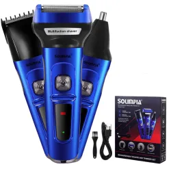 SOLIMPIA HT-6275 3in1 Rechargeable Shaver Hair Clipper & Nose Trimmer Set, Beard & Moustaches Hair Machine Hair Clipper, Shaver & Nose Trimmer with Precision Blades