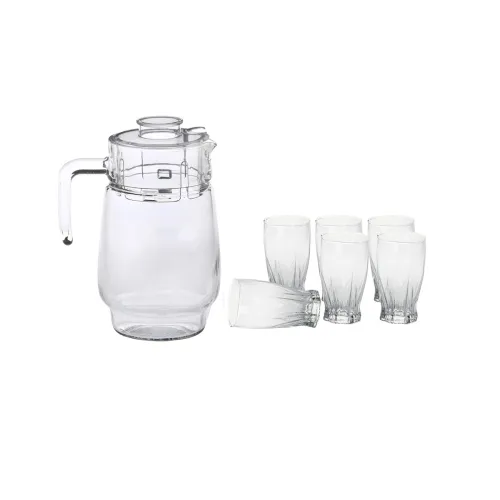Image of Somil Drinking Set | 1 Jar with Lid & 6 Glasses | Transparent