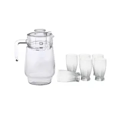 Somil Drinking Set | 1 Jar with Lid & 6 Glasses | Transparent