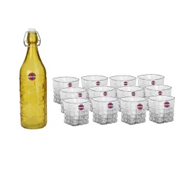 Somil Glass and Bottle Water & Other Hot, Cold, Beverage Serving Set for Home, Bar & Restaurant, 12 Glasses, 1 Lt. Bottle, Yellow, Transparent