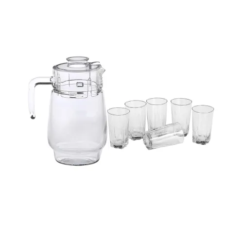 Image of Somil Drinking Set of One Jar with Lid & Six Transparent, Clear Self Designer Glass