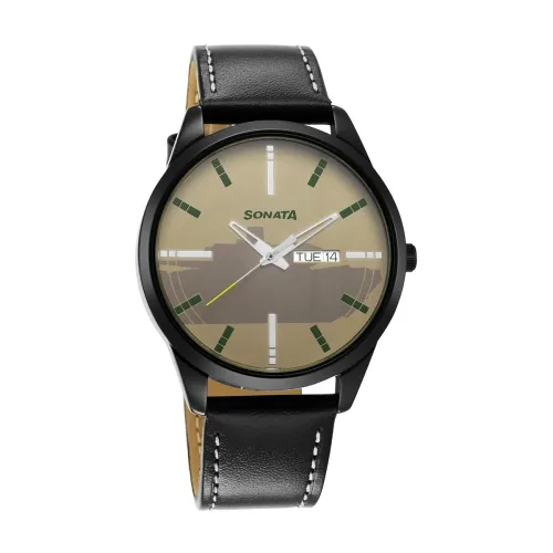 Image of Sonata Force Quartz Analog White Dial Leather Strap Watch for Men